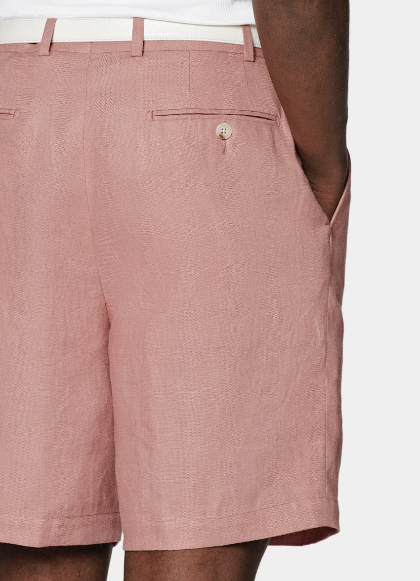 SUITSUPPLY Pure Linen by Di Sondrio, Italy Pink Straight Leg Shorts