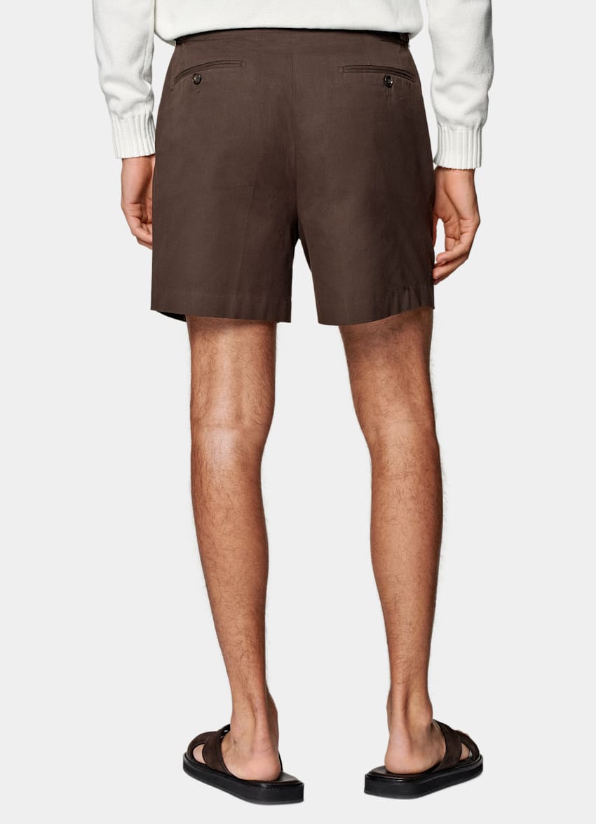 SUITSUPPLY Pure Cotton by E.Thomas, Italy Dark Brown Pleated Duca Shorts