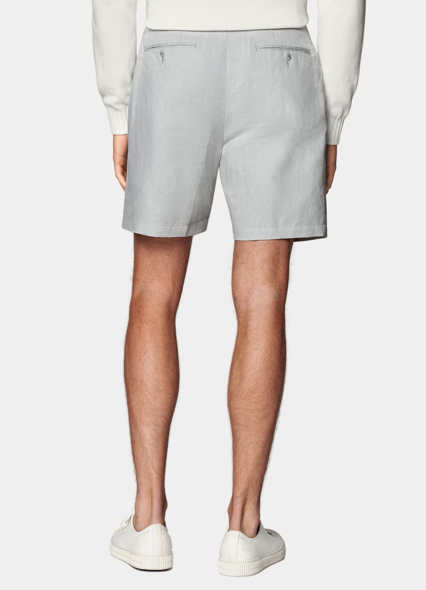 SUITSUPPLY Linen Cotton by Di Sondrio, Italy Light Grey Pleated Firenze Shorts