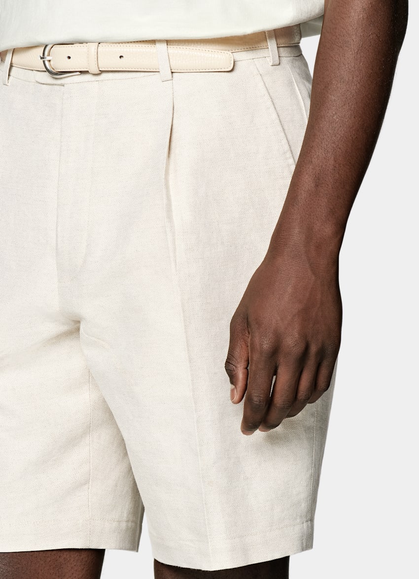 SUITSUPPLY Cotton Linen by Di Sondrio, Italy Sand Straight Leg Shorts