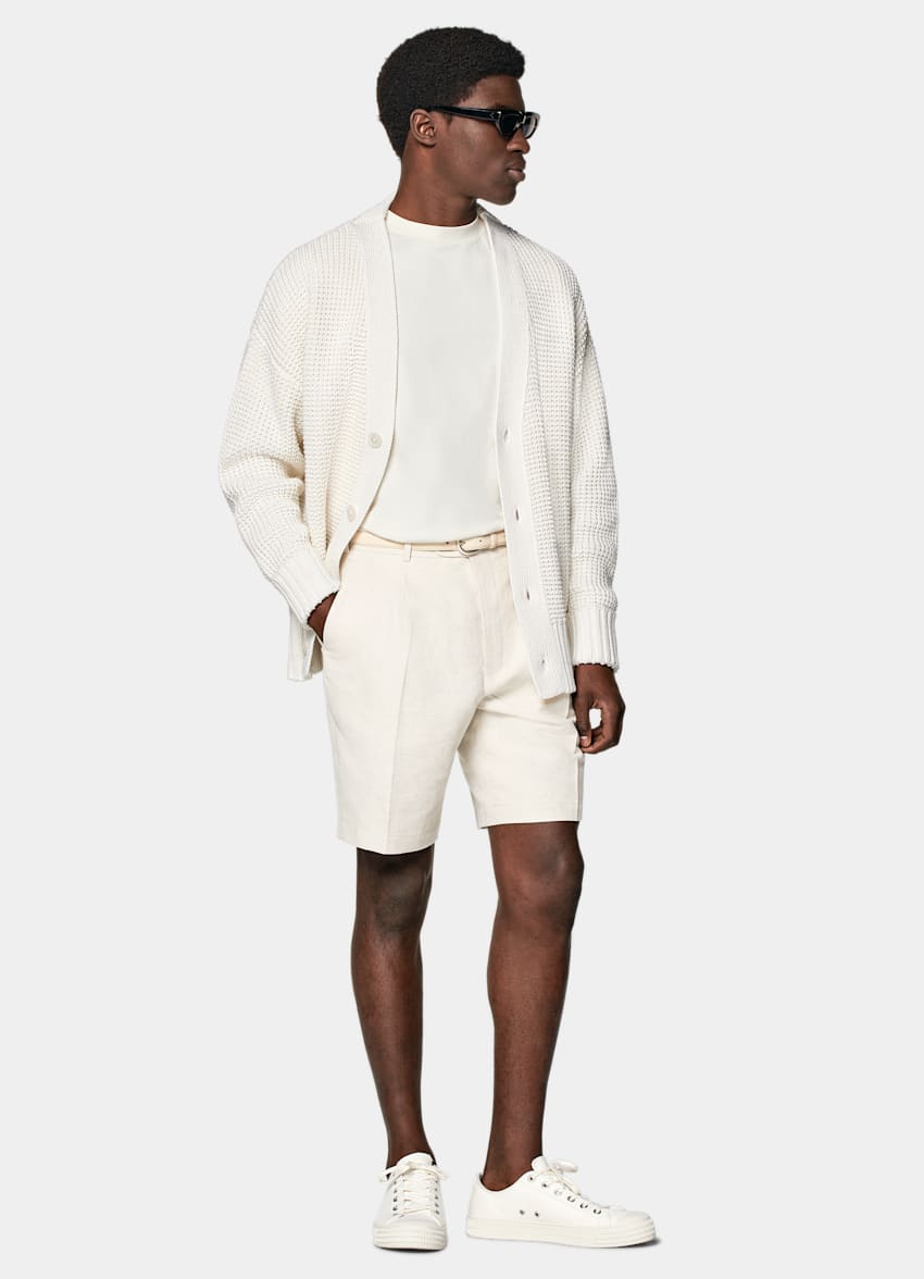 SUITSUPPLY Cotton Linen by Di Sondrio, Italy Sand Pleated Firenze Shorts