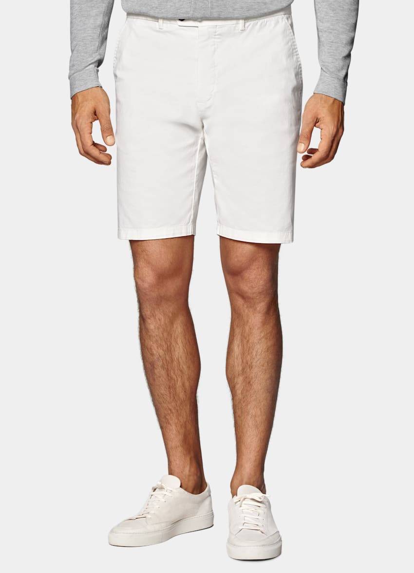 SUITSUPPLY Stretch Cotton by Di Sondrio, Italy Off-White Slim Leg Shorts