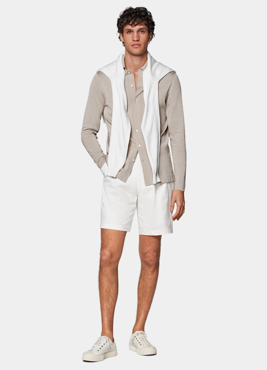 SUITSUPPLY Stretch Cotton by Di Sondrio, Italy Off-White Pleated Firenze Shorts