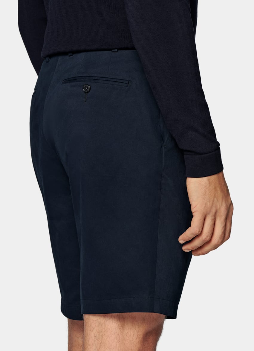 SUITSUPPLY Algodón elástico de Di Sondrio, Italia Pantalones cortos Firenze azul marino plisados