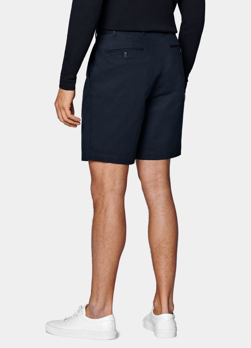 SUITSUPPLY Stretch Cotton by Di Sondrio, Italy Navy Pleated Firenze Shorts