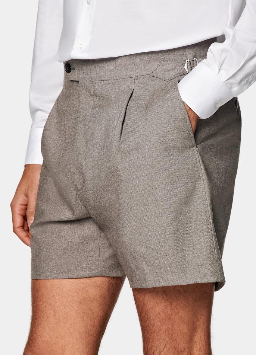 SUITSUPPLY Pure 4-Ply Traveller Wool by Rogna, Italy Taupe Straight Leg Shorts