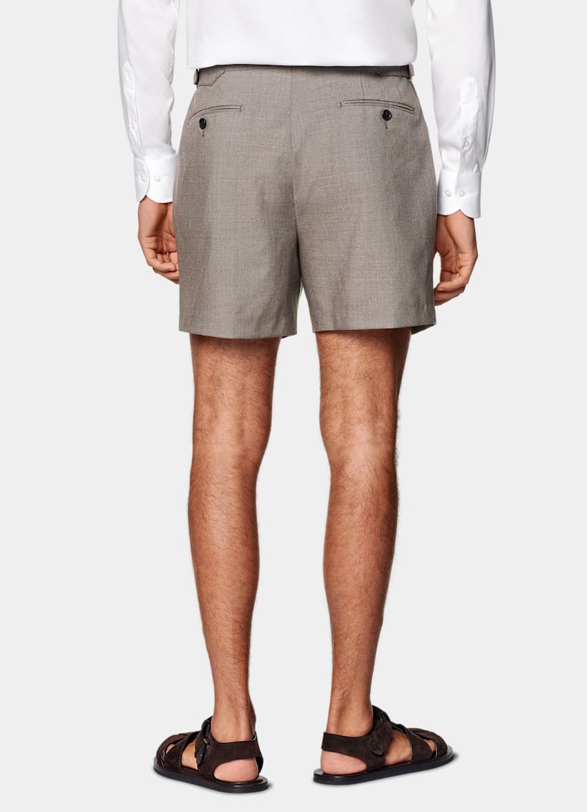SUITSUPPLY Pure 4-Ply Traveller Wool by Rogna, Italy Taupe Straight Leg Shorts