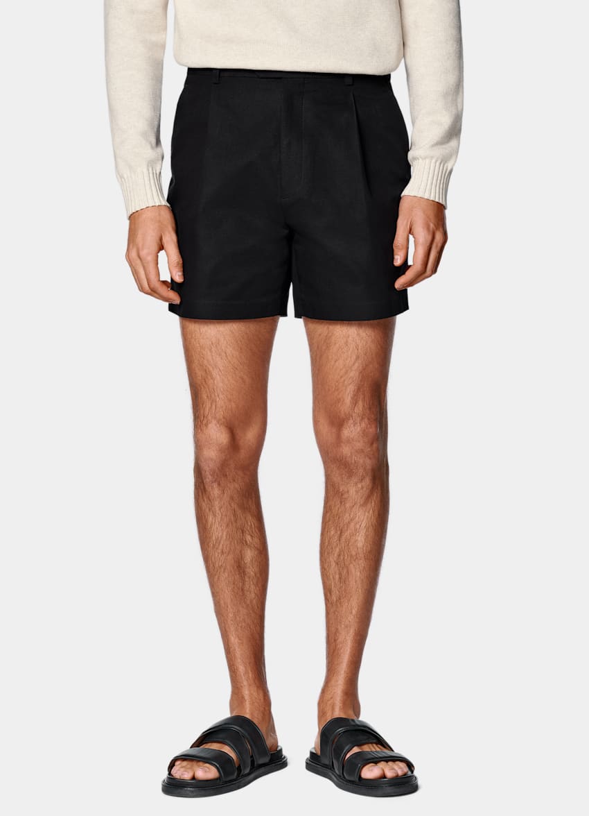 SUITSUPPLY Pure Cotton by Di Sondrio, Italy Black Straight Leg Shorts