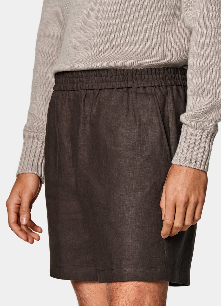 SUITSUPPLY Pure Linen by Leomaster, Italy Mid Brown Straight Leg Shorts