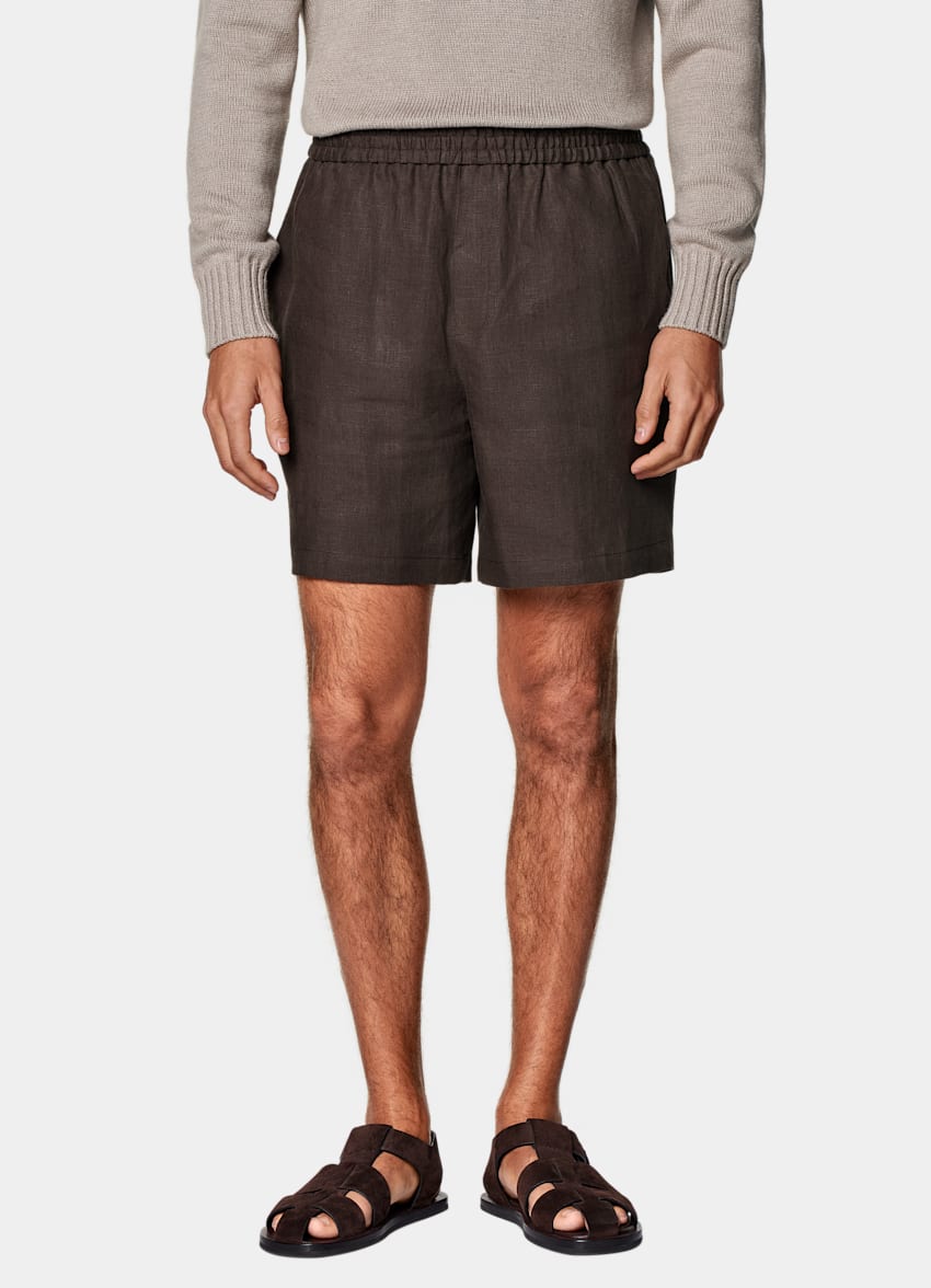 SUITSUPPLY Pure Linen by Leomaster, Italy Mid Brown Straight Leg Shorts
