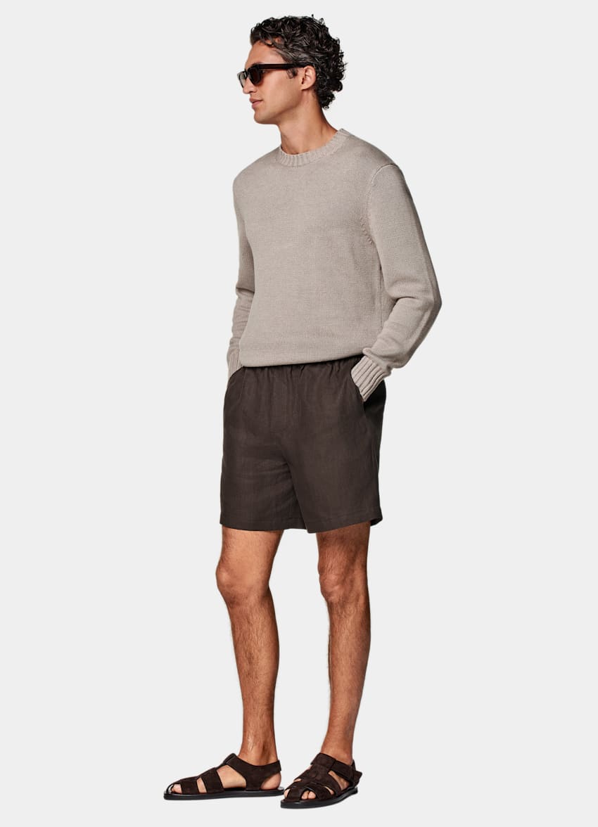 SUITSUPPLY Pure Linen by Leomaster, Italy Mid Brown Straight Leg Shorts