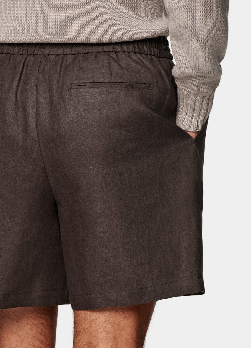SUITSUPPLY Pure Linen by Leomaster, Italy Mid Brown Straight Leg Shorts