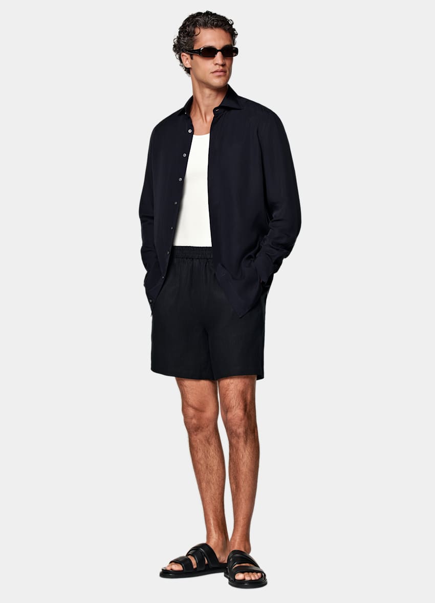 SUITSUPPLY Puro lino - Leomaster, Italia Pantaloncini navy straight leg