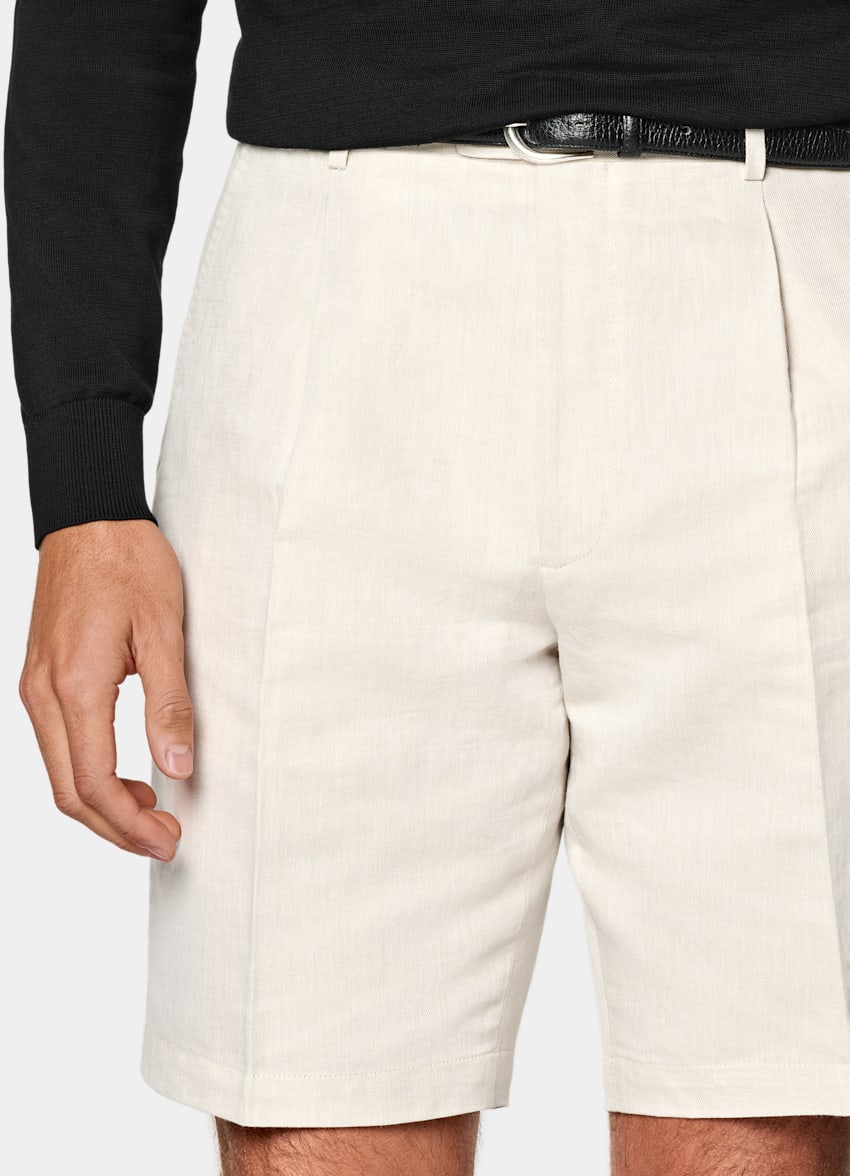 SUITSUPPLY Linen Cotton by Di Sondrio, Italy Sand Straight Leg Shorts