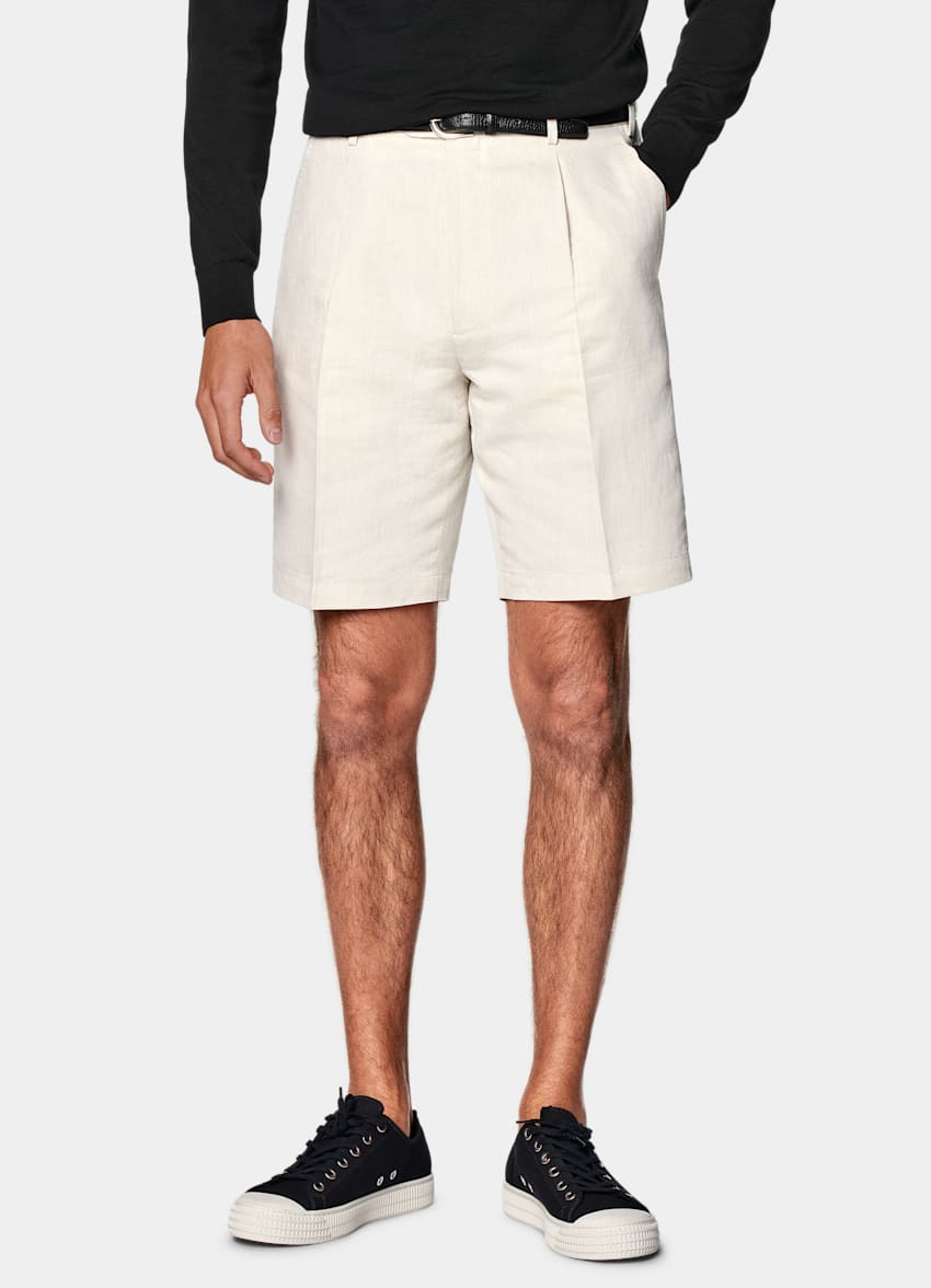 SUITSUPPLY Linen Cotton by Di Sondrio, Italy Sand Straight Leg Shorts