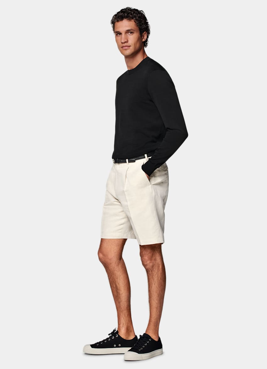 SUITSUPPLY Linen Cotton by Di Sondrio, Italy Sand Straight Leg Shorts