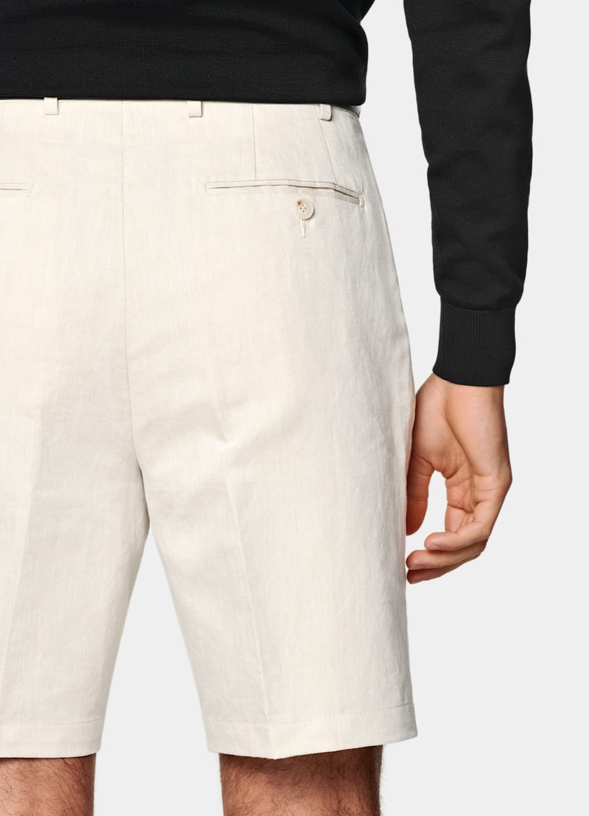 SUITSUPPLY Linen Cotton by Di Sondrio, Italy Sand Straight Leg Shorts