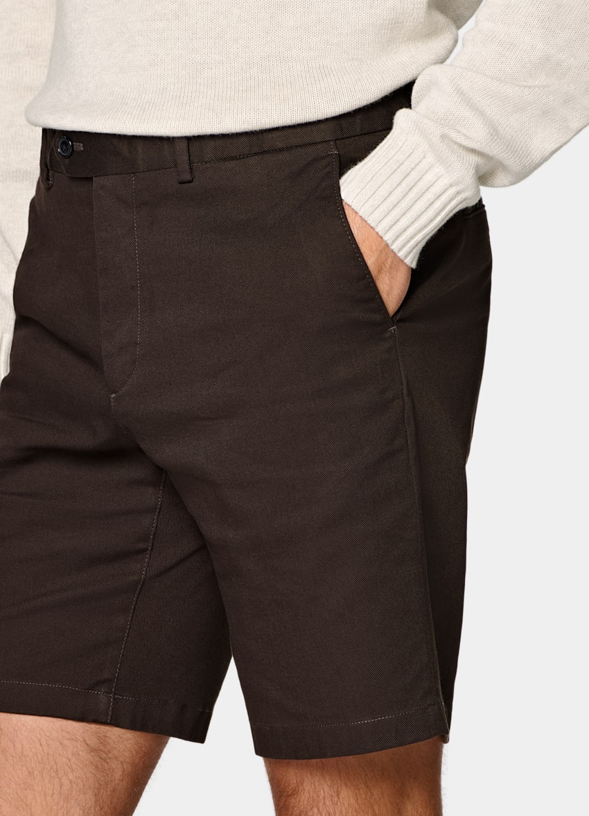 SUITSUPPLY Stretch Cotton by Cervotessile, Italy Dark Brown Slim Leg Chino Shorts