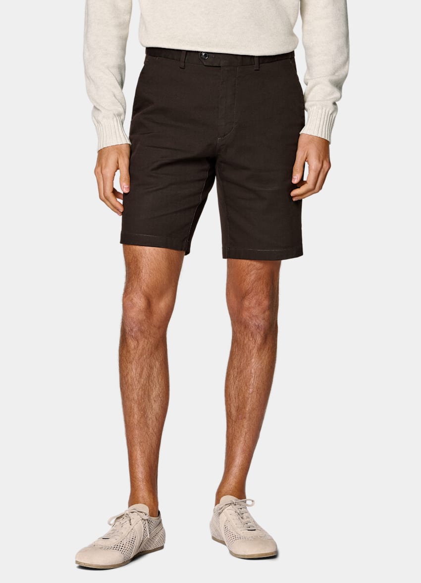SUITSUPPLY Stretch Cotton by Cervotessile, Italy Dark Brown Slim Leg Chino Shorts