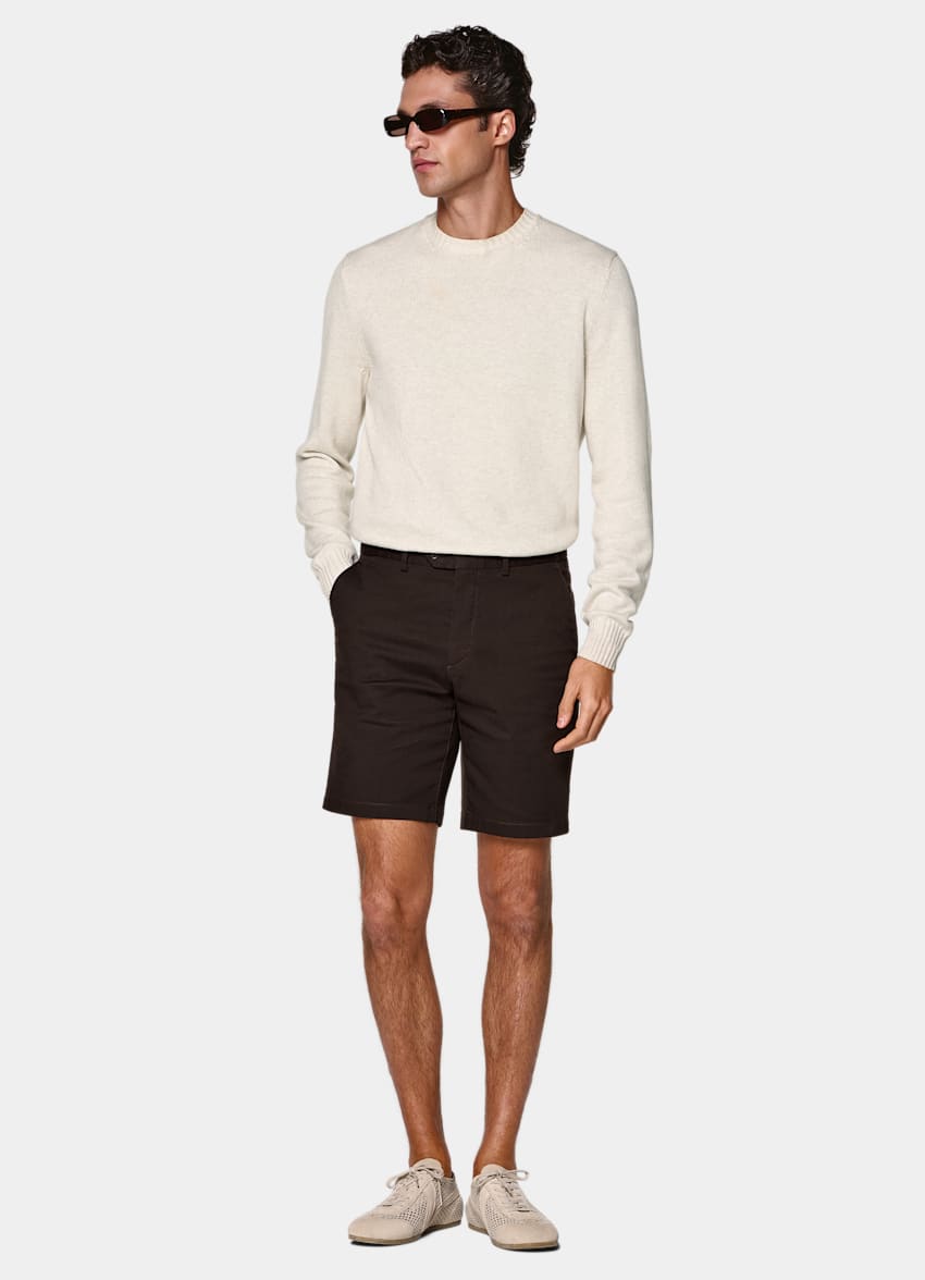SUITSUPPLY Stretch Cotton by Cervotessile, Italy Dark Brown Slim Leg Chino Shorts
