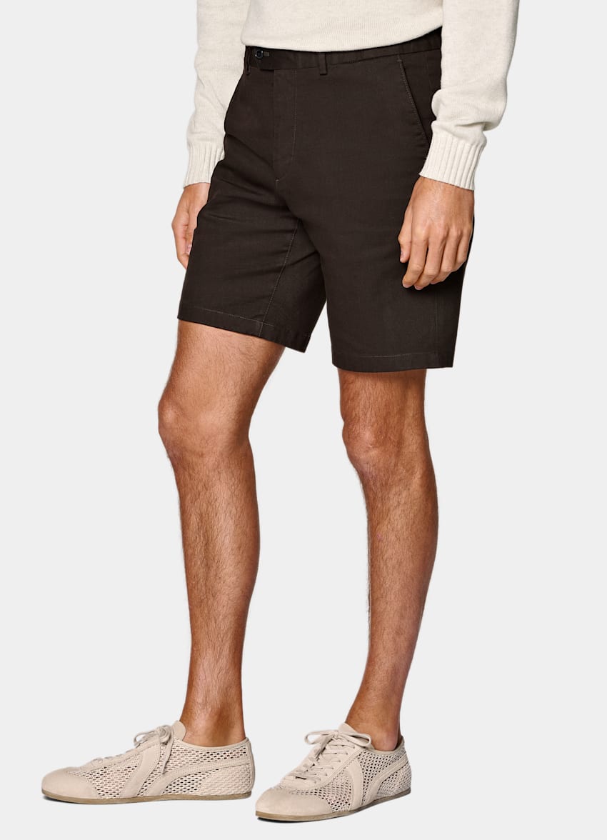 SUITSUPPLY Stretch Cotton by Cervotessile, Italy Dark Brown Slim Leg Chino Shorts