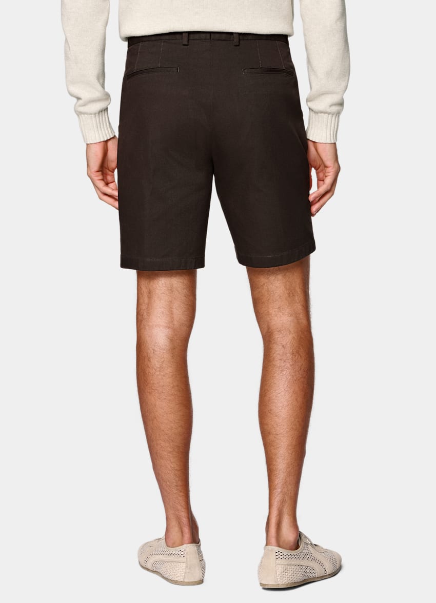 SUITSUPPLY Stretch Cotton by Cervotessile, Italy Dark Brown Slim Leg Chino Shorts
