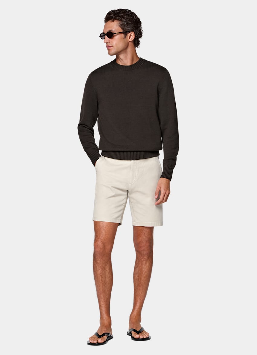 SUITSUPPLY Stretch Cotton by Cervotessile, Italy Light Brown Slim Leg Chino Shorts