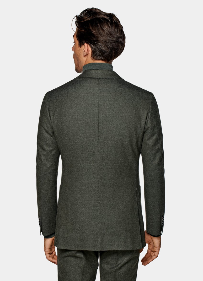 SUITSUPPLY Pure S120's Wool Flannel by Vitale Barberis Canonico, Italy Mid Green Havana Suit
