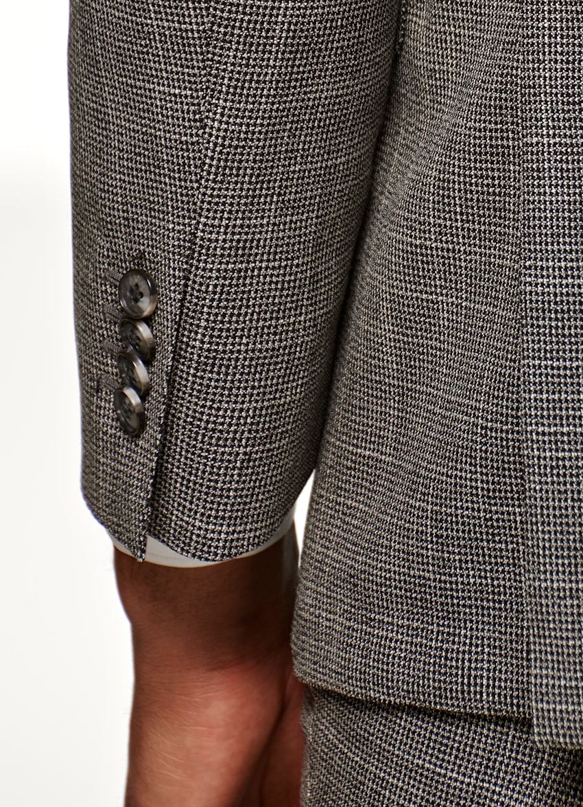 SUITSUPPLY Wool Silk Traveller by Cerruti, Italy Mid Grey Houndstooth Havana Suit