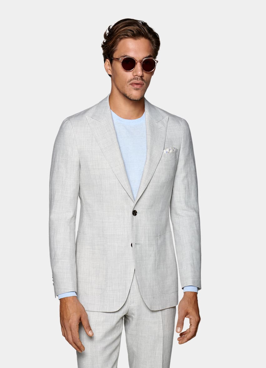 SUITSUPPLY  by Drago, Italy Light Grey Houndstooth Havana Suit
