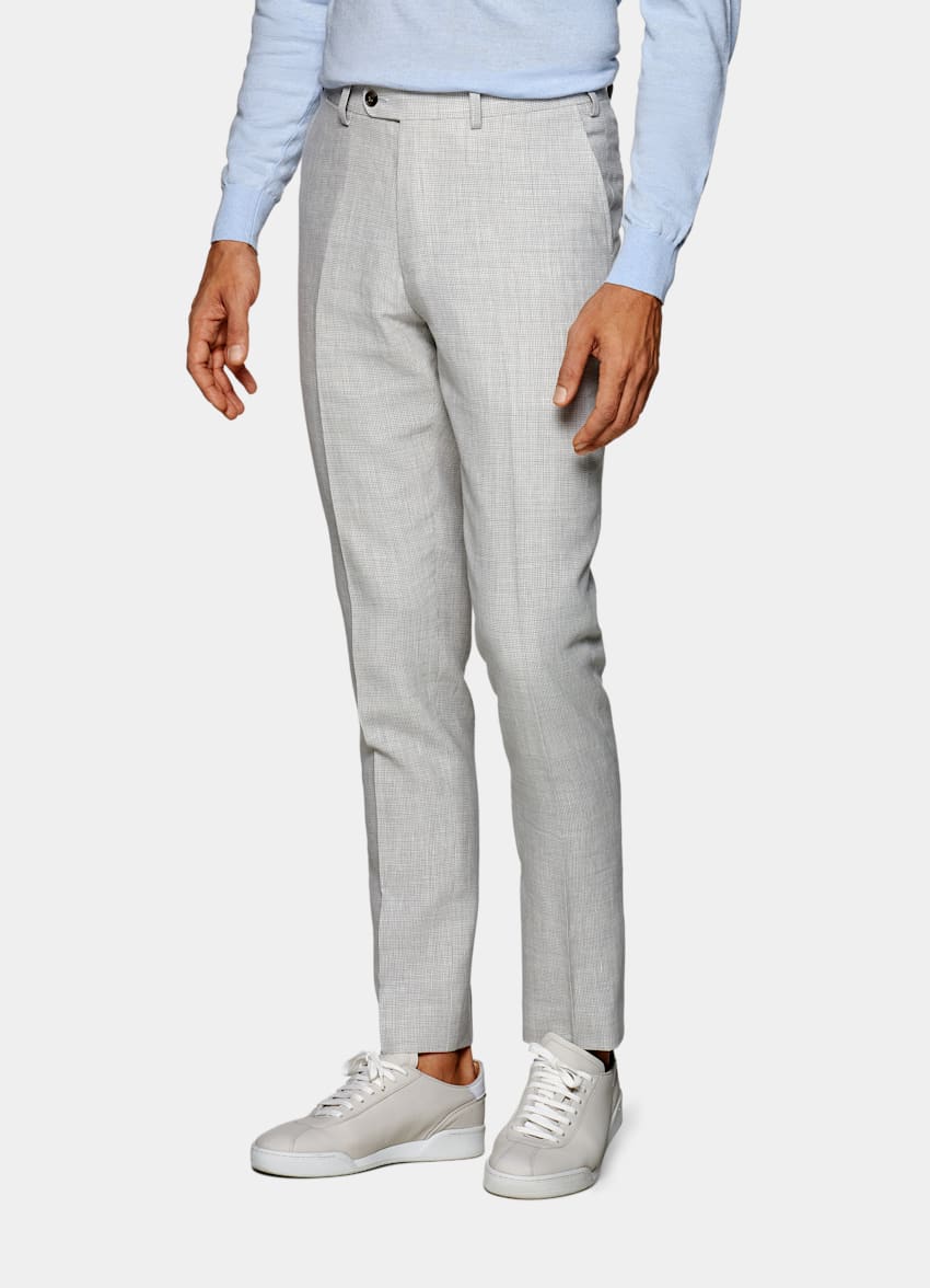 SUITSUPPLY  by Drago, Italy Light Grey Houndstooth Havana Suit