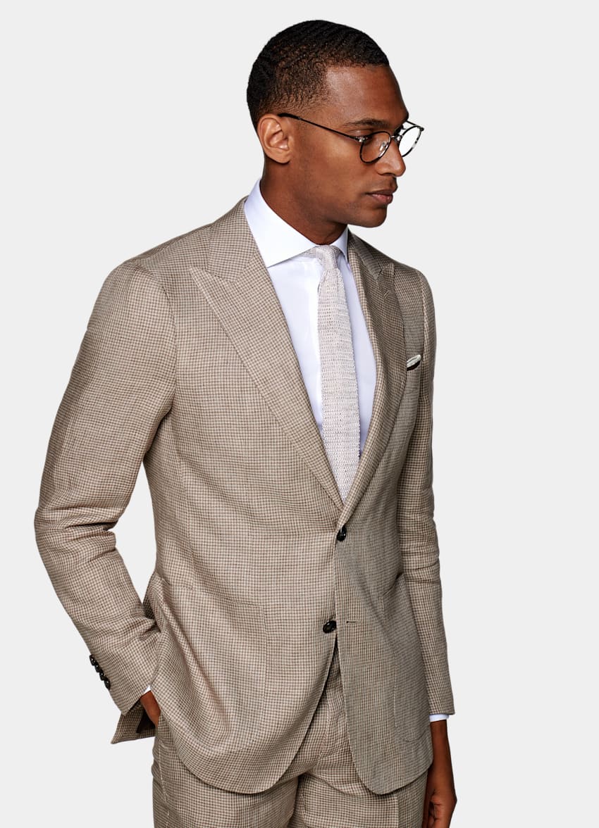 SUITSUPPLY  by Solbiati, Italy Light Brown Houndstooth Havana Suit