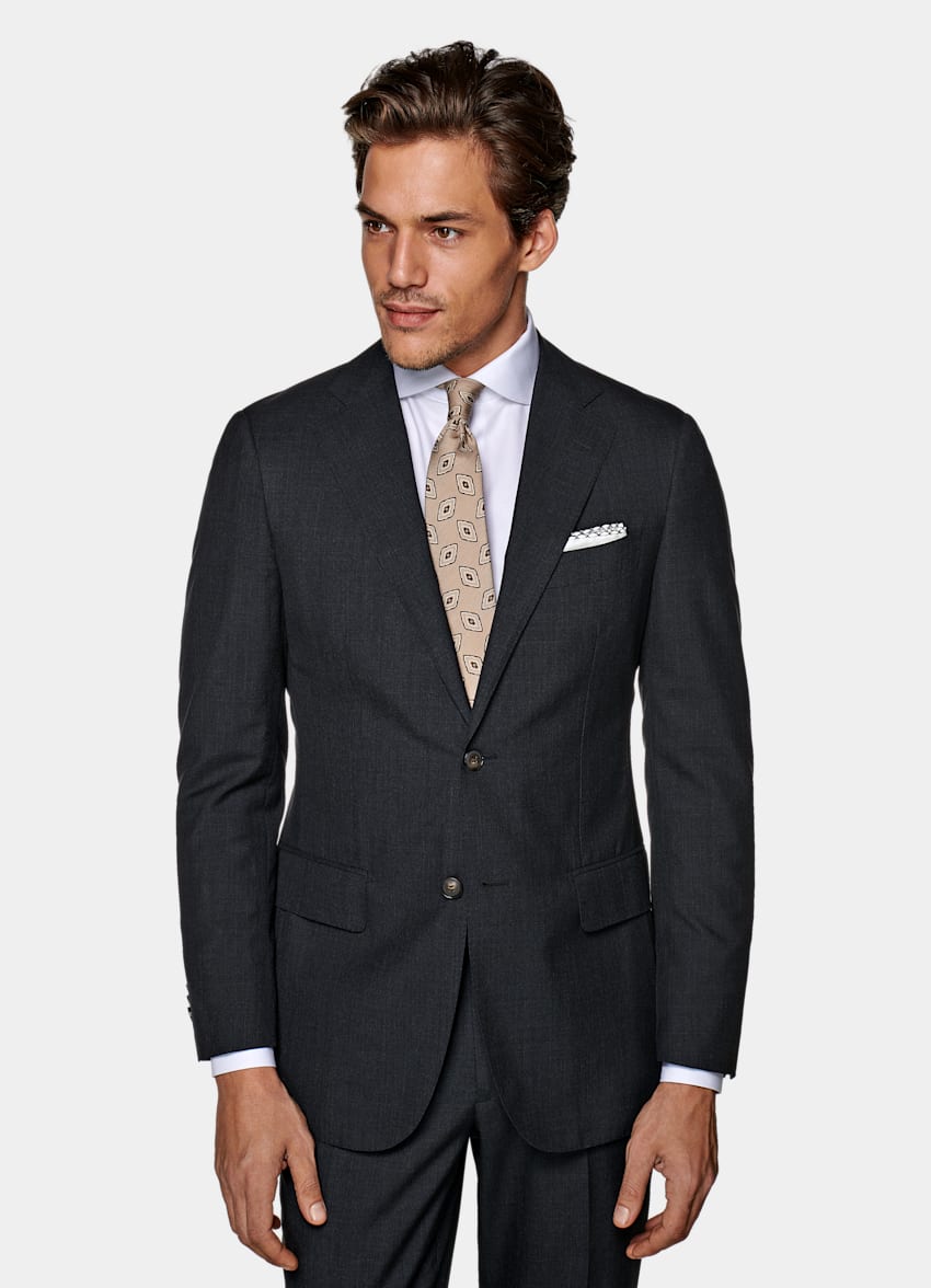 SUITSUPPLY Pure S120's Tropical Wool by Vitale Barbaris Canonico, Italy Dark Grey Lazio Suit