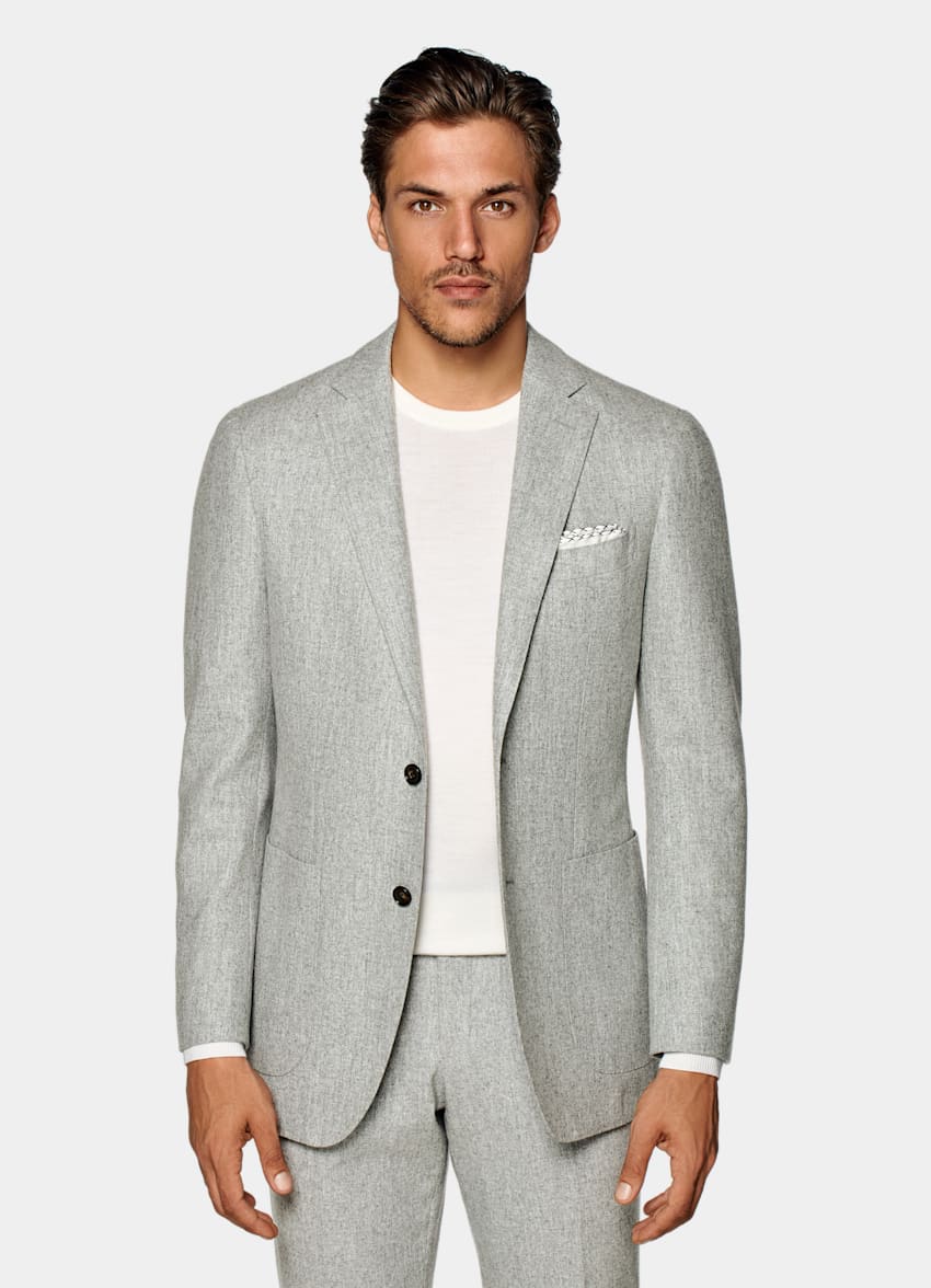 SUITSUPPLY Circular Wool Flannel by Vitale Barberis Canonico, Italy Light Grey Havana Suit