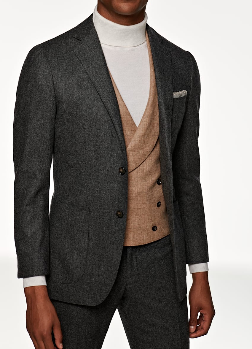 SUITSUPPLY Circular Wool Flannel by Vitale Barberis Canonico, Italy Mid Grey Havana Suit