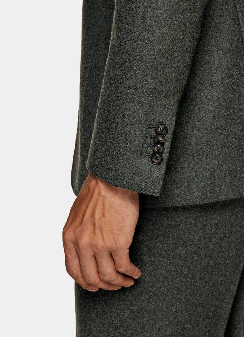SUITSUPPLY Circular Wool Flannel by Vitale Barberis Canonico, Italy Dark Green Havana Suit
