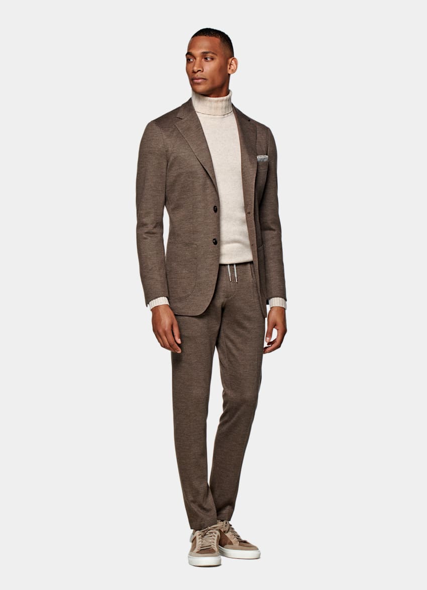 SUITSUPPLY Knitted Wool Cotton by Dondi, Italy Mid Brown Lazio Suit