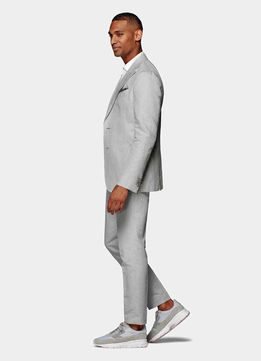 SUITSUPPLY Linen Cotton by Di Sondrio, Italy Light Grey Havana Suit