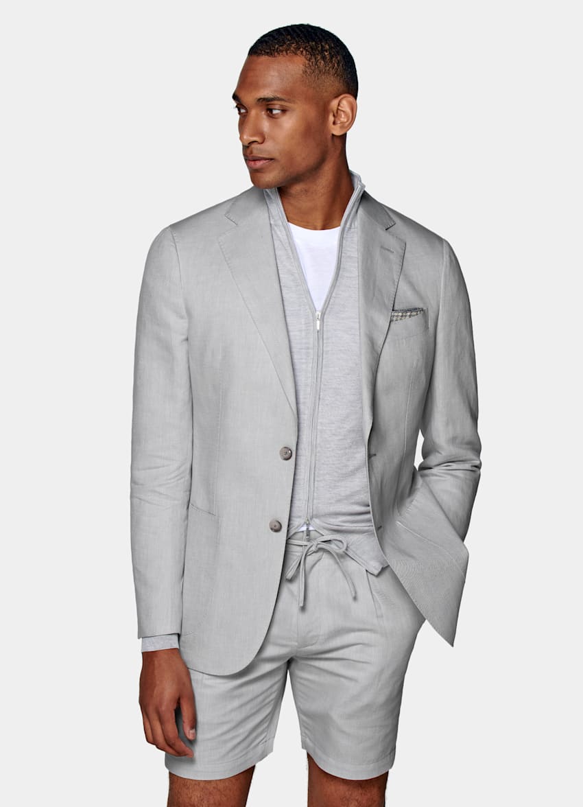 SUITSUPPLY 意大利 Di Sondrio 生产的棉、亚麻面料 Havana 浅灰色西装