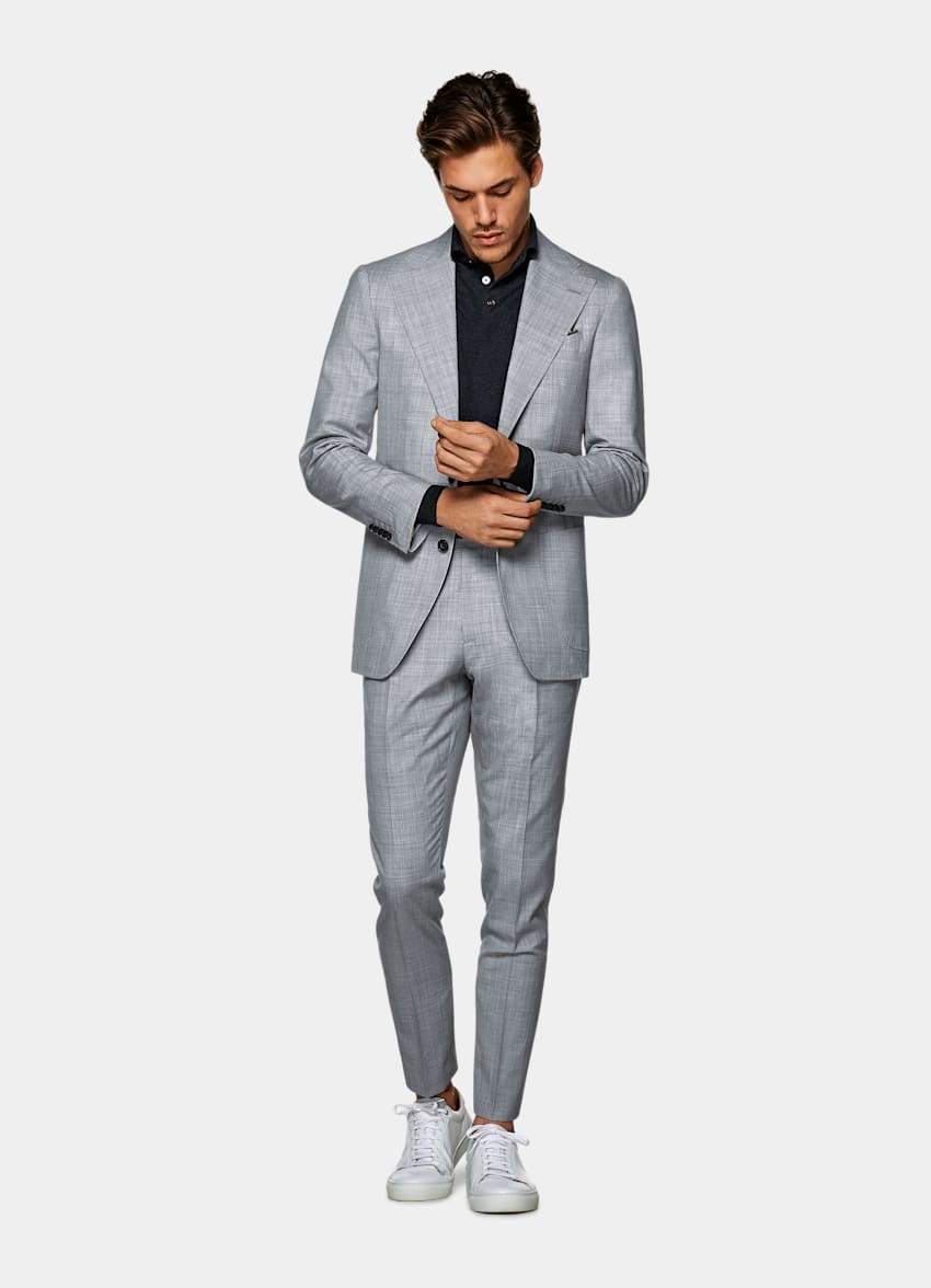 Light Grey Custom Made Suit | Pure S120's Tropical Wool Single Breasted ...