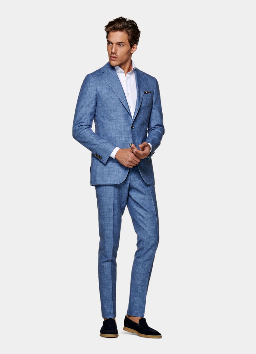 Light Blue Custom Made Suit | Wool Silk Linen Single Breasted ...