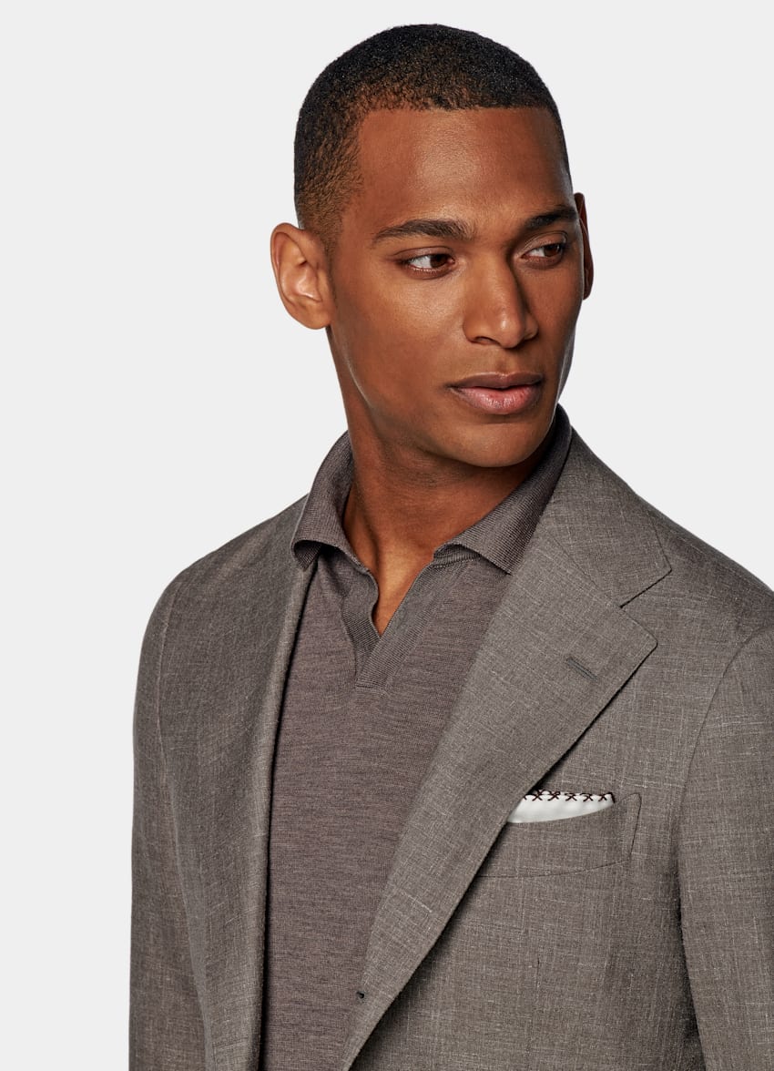Taupe Custom Made Suit Wool Silk Linen Single Breasted Suitsupply