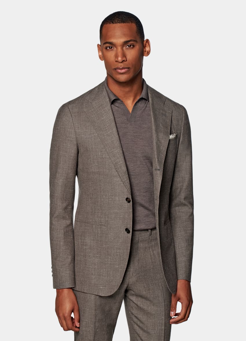 Taupe Custom Made Suit Wool Silk Linen Single Breasted Suitsupply