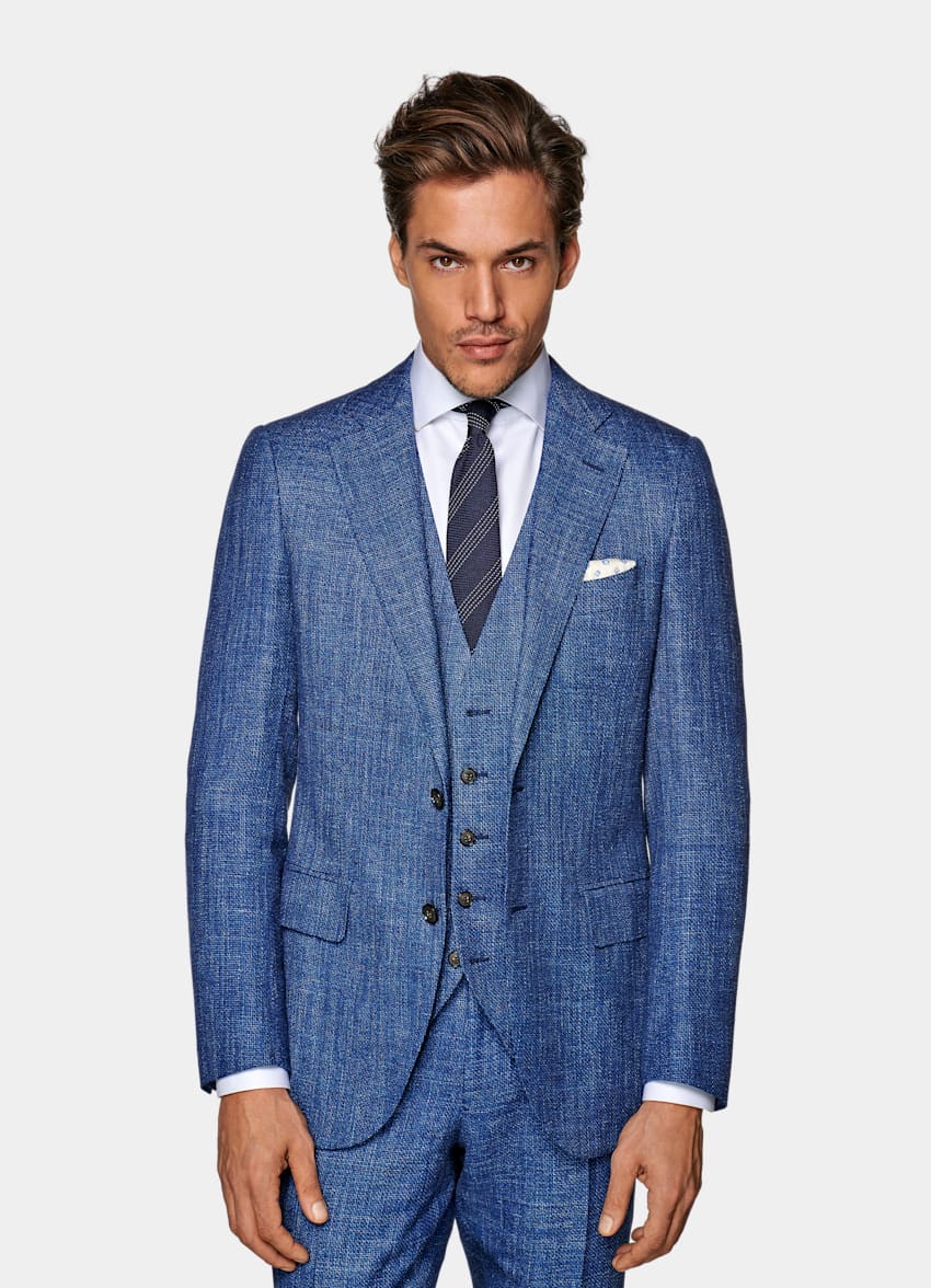 SUITSUPPLY Wool Silk Linen by E.Thomas, Italy Mid Blue Lazio Suit