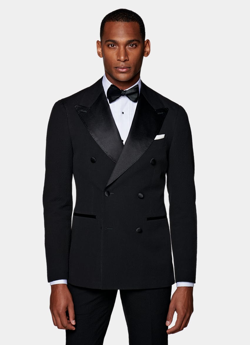 Black Havana Tuxedo Suit | Stretch Cotton Seersucker Double Breasted ...