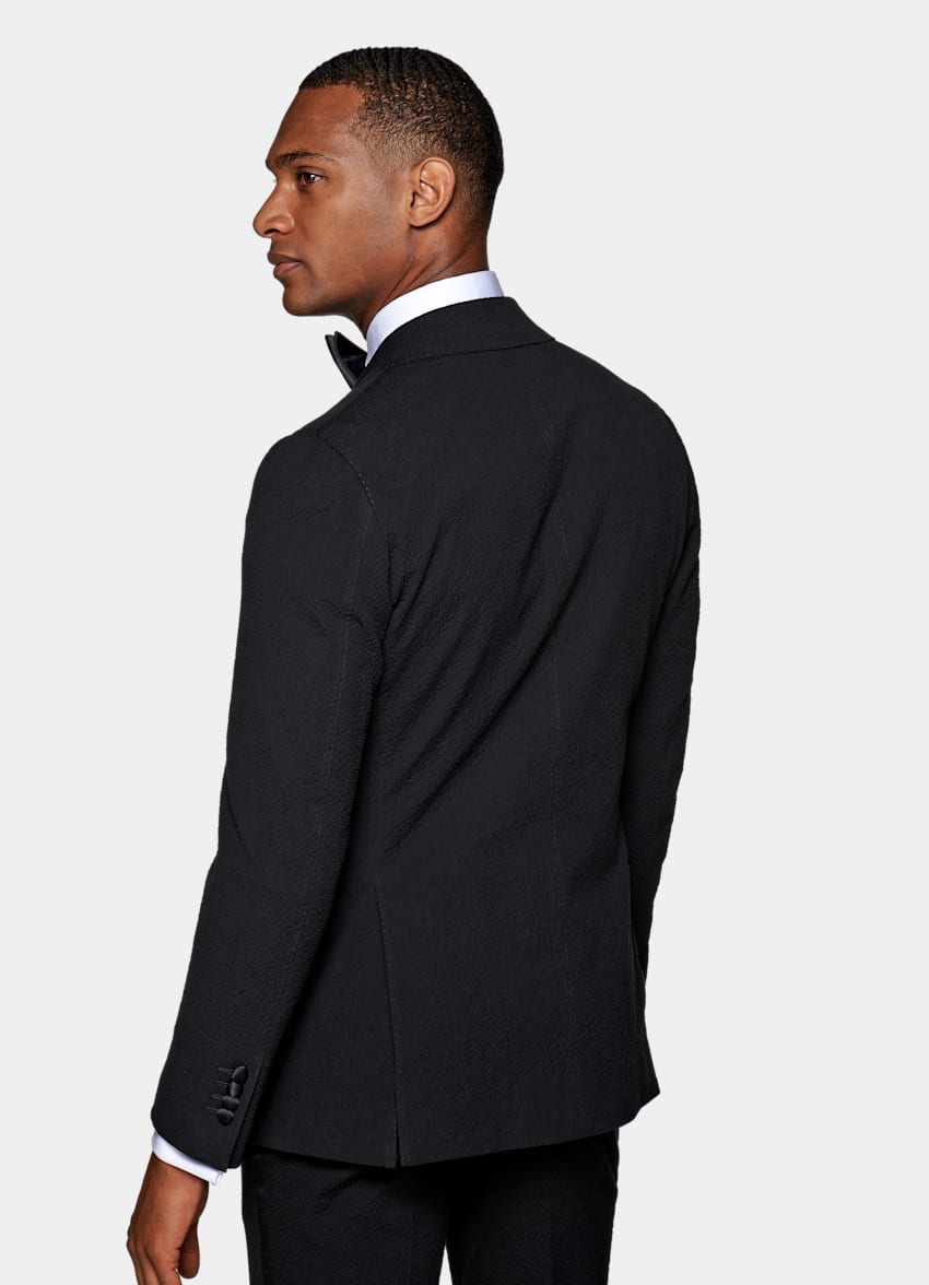 Black Havana Tuxedo Suit | Stretch Cotton Seersucker Double Breasted ...