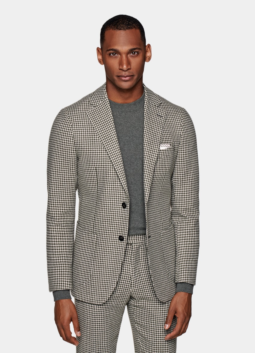 Mid Green Houndstooth Havana Suit | Wool Cashmere Single Breasted ...