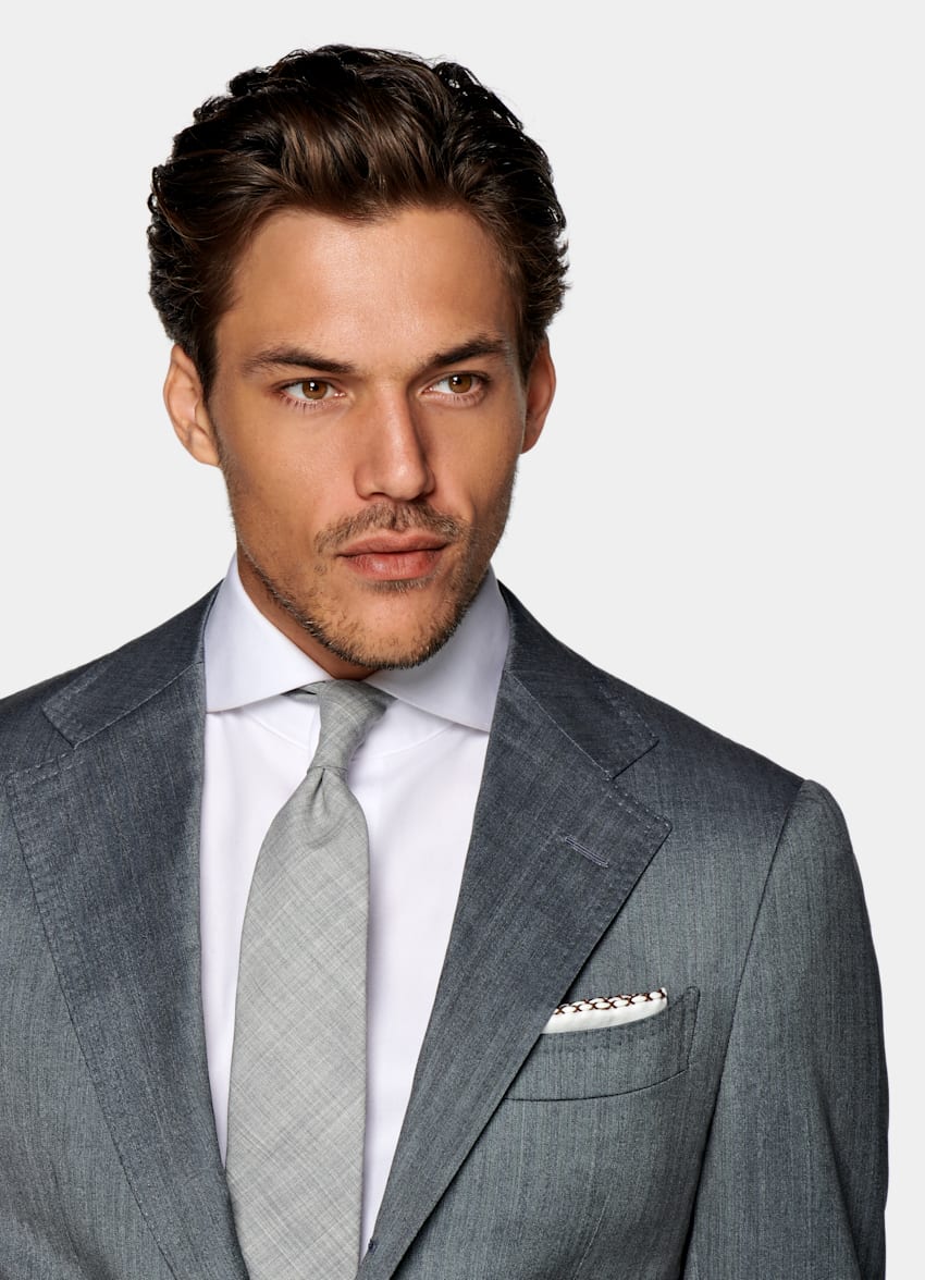 Mid Grey Herringbone Havana Suit in Wool Silk | SUITSUPPLY SG