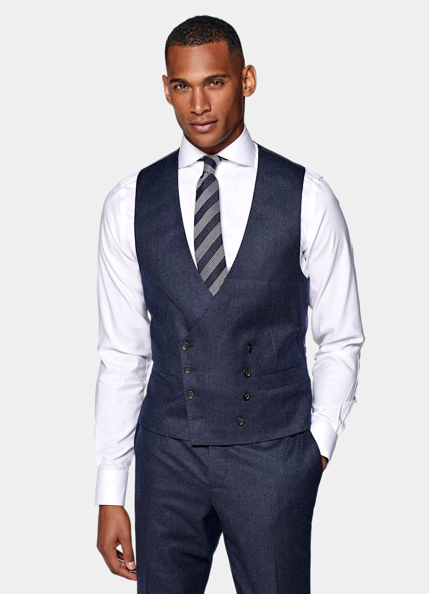 Mid Blue Three-Piece Lazio Suit in Pure S120's Flannel Wool