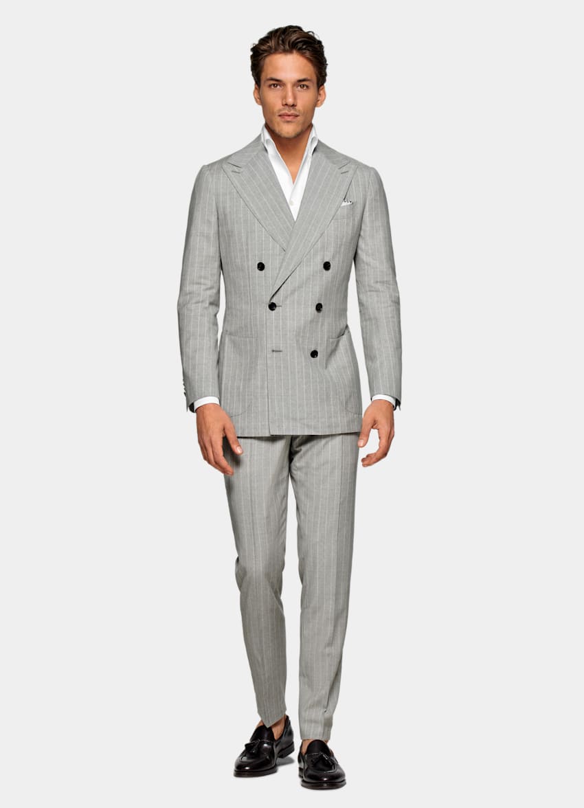 Light Grey Striped Havana Suit | Pure Wool S130's Double Breasted ...